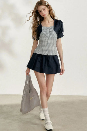 Blue Plaid Layered Short Sleeve Shirt