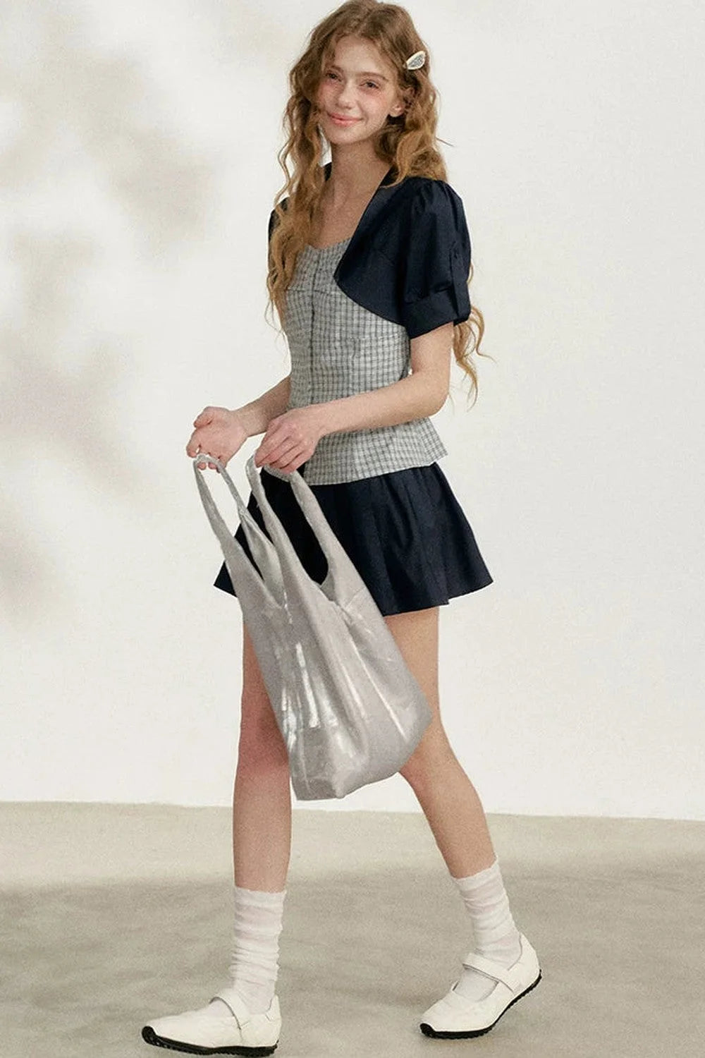 Blue Plaid Layered Short Sleeve Shirt