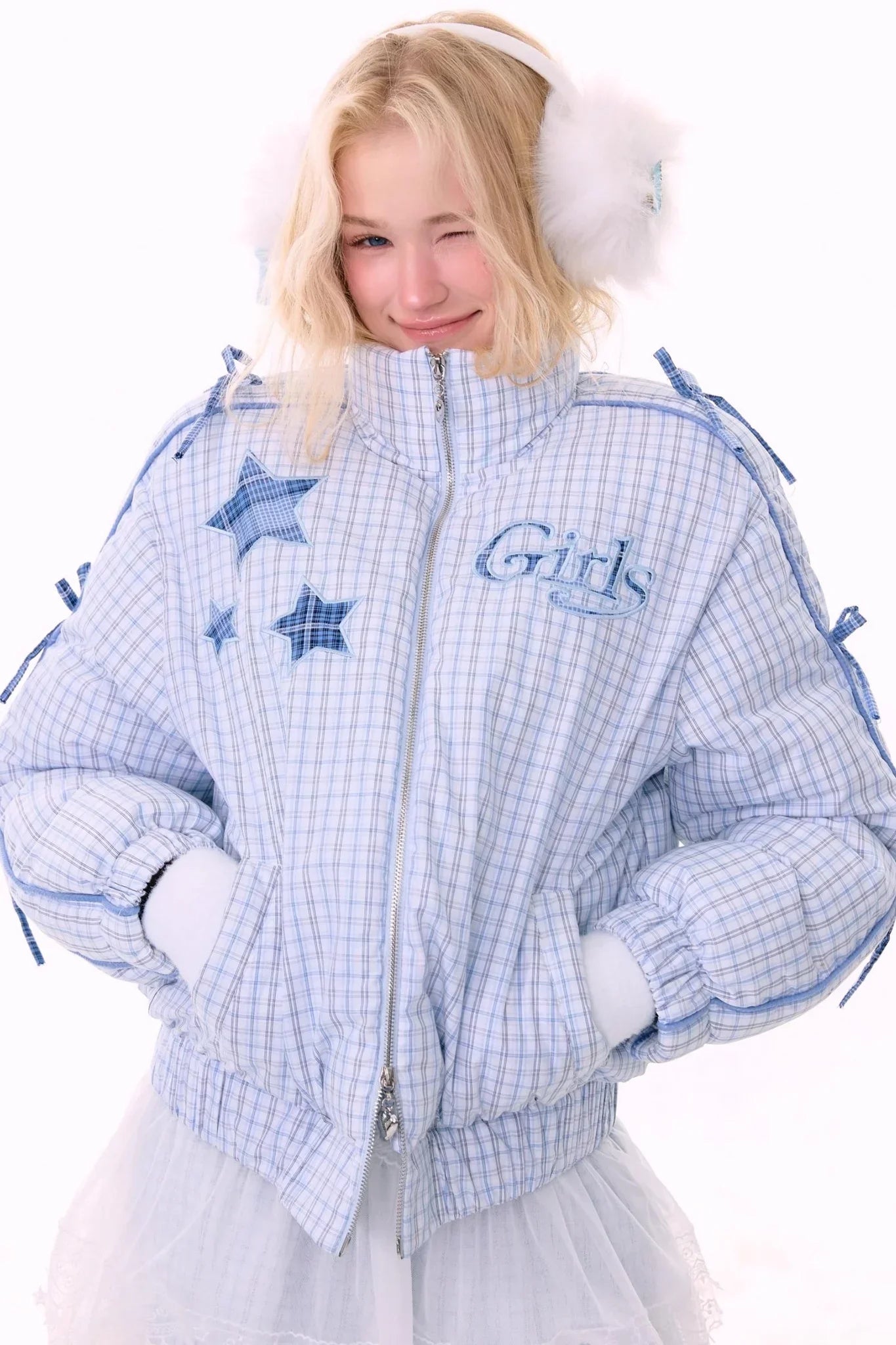 Blue Plaid Padded Jacket
