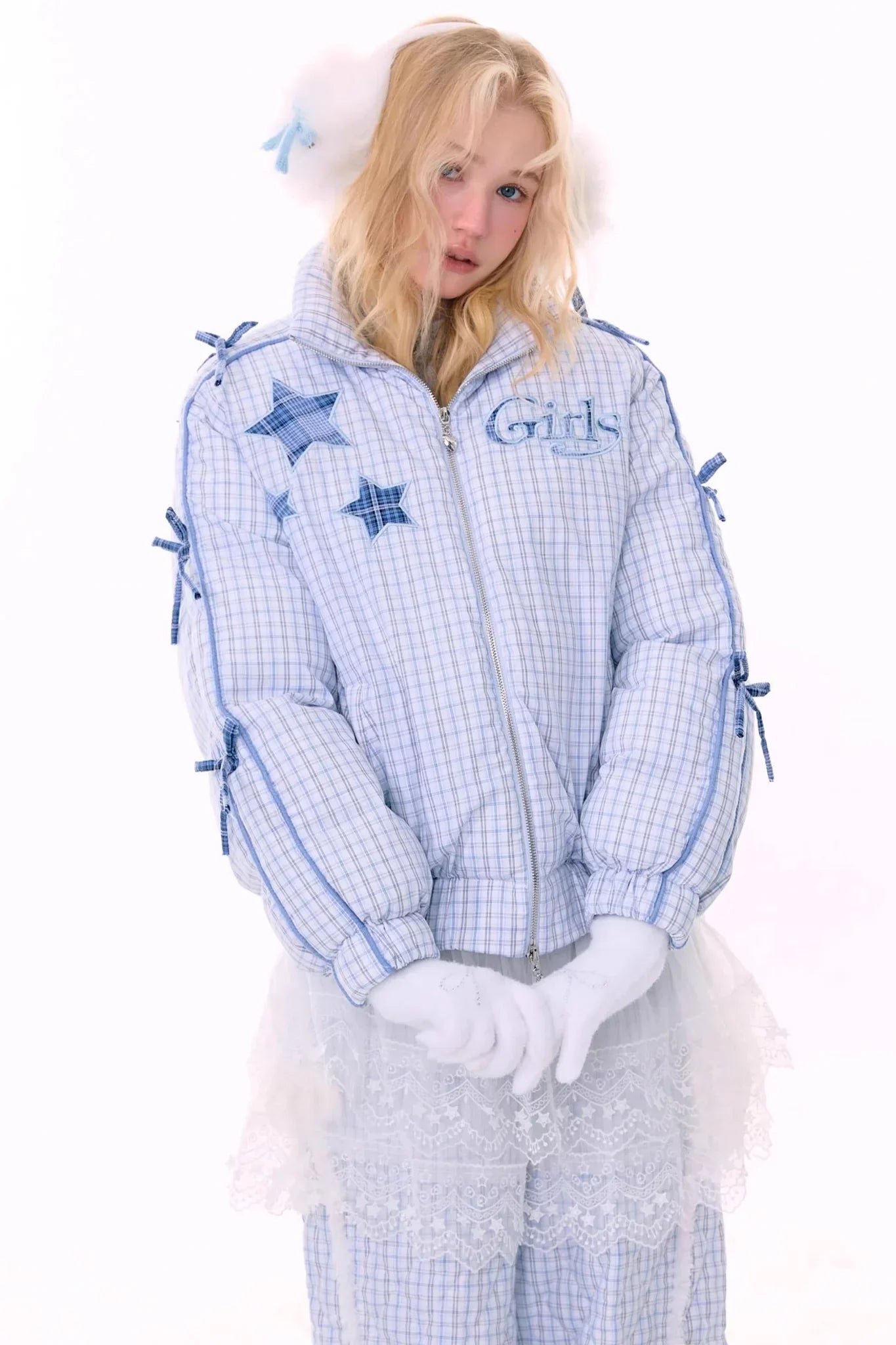 Blue Plaid Padded Jacket