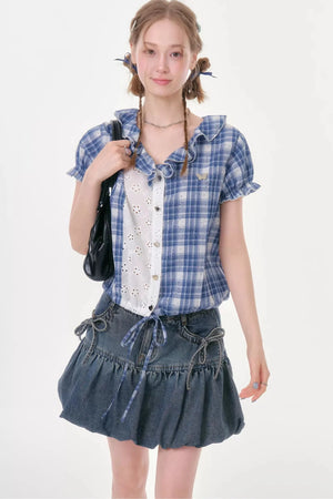 Blue Plaid Patchwork Shirt
