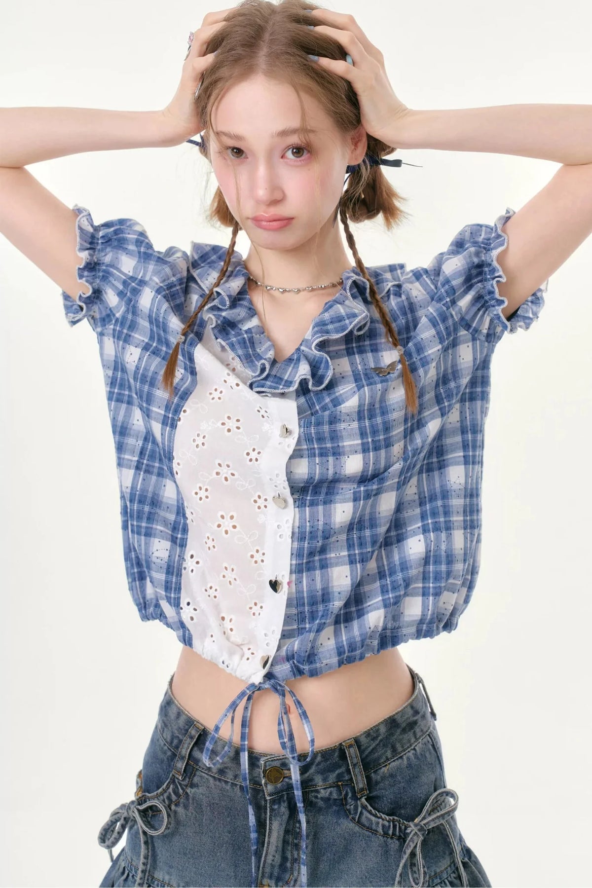 Blue Plaid Patchwork Shirt