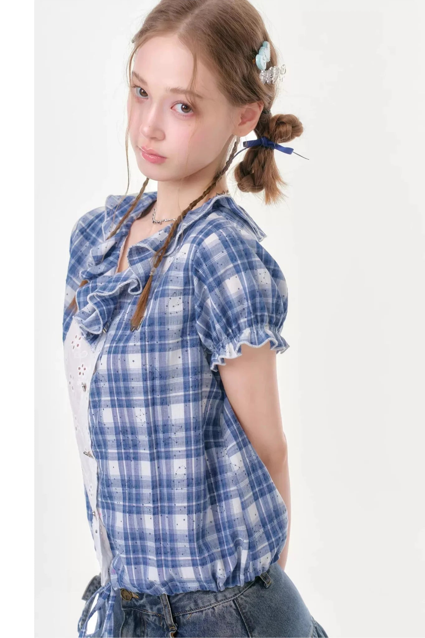 Blue Plaid Patchwork Shirt