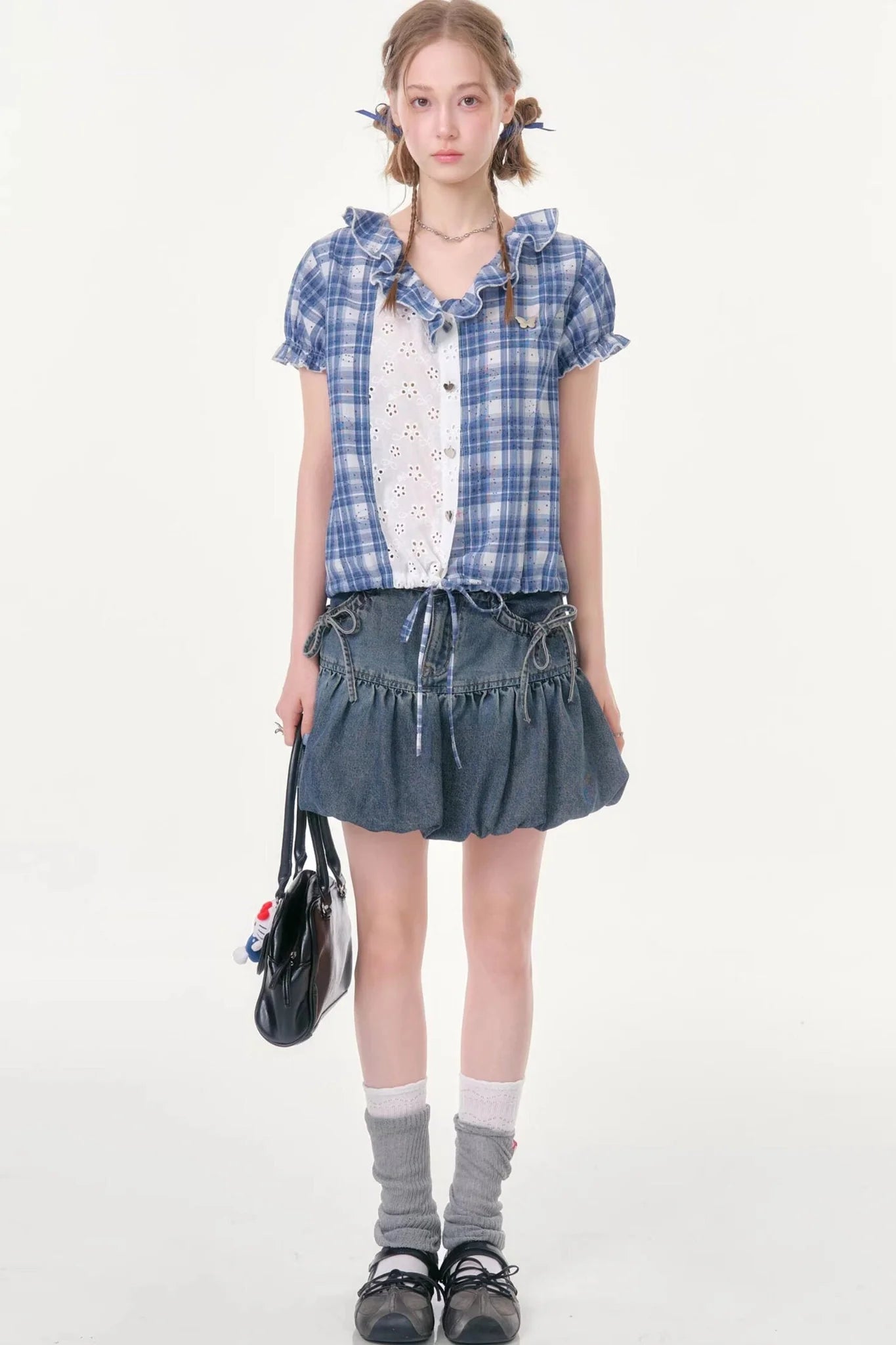 Blue Plaid Patchwork Shirt