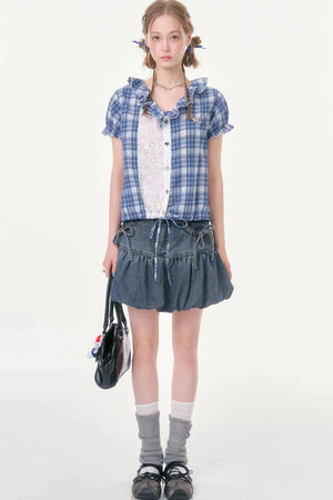 Blue Plaid Patchwork Shirt