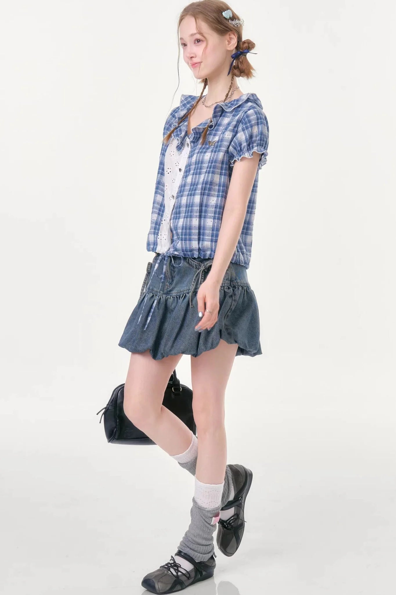 Blue Plaid Patchwork Shirt