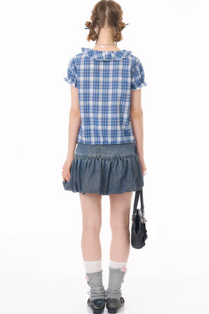 Blue Plaid Patchwork Shirt