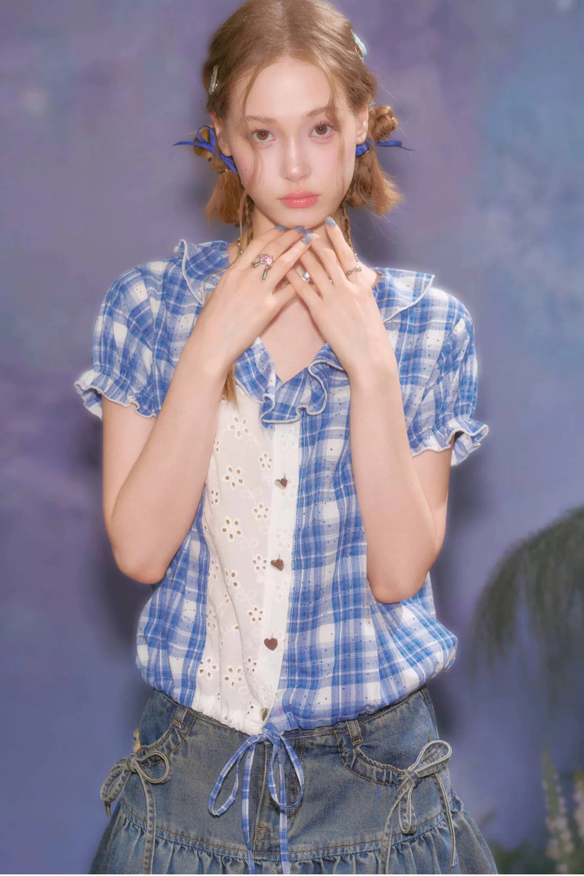 Blue Plaid Patchwork Shirt