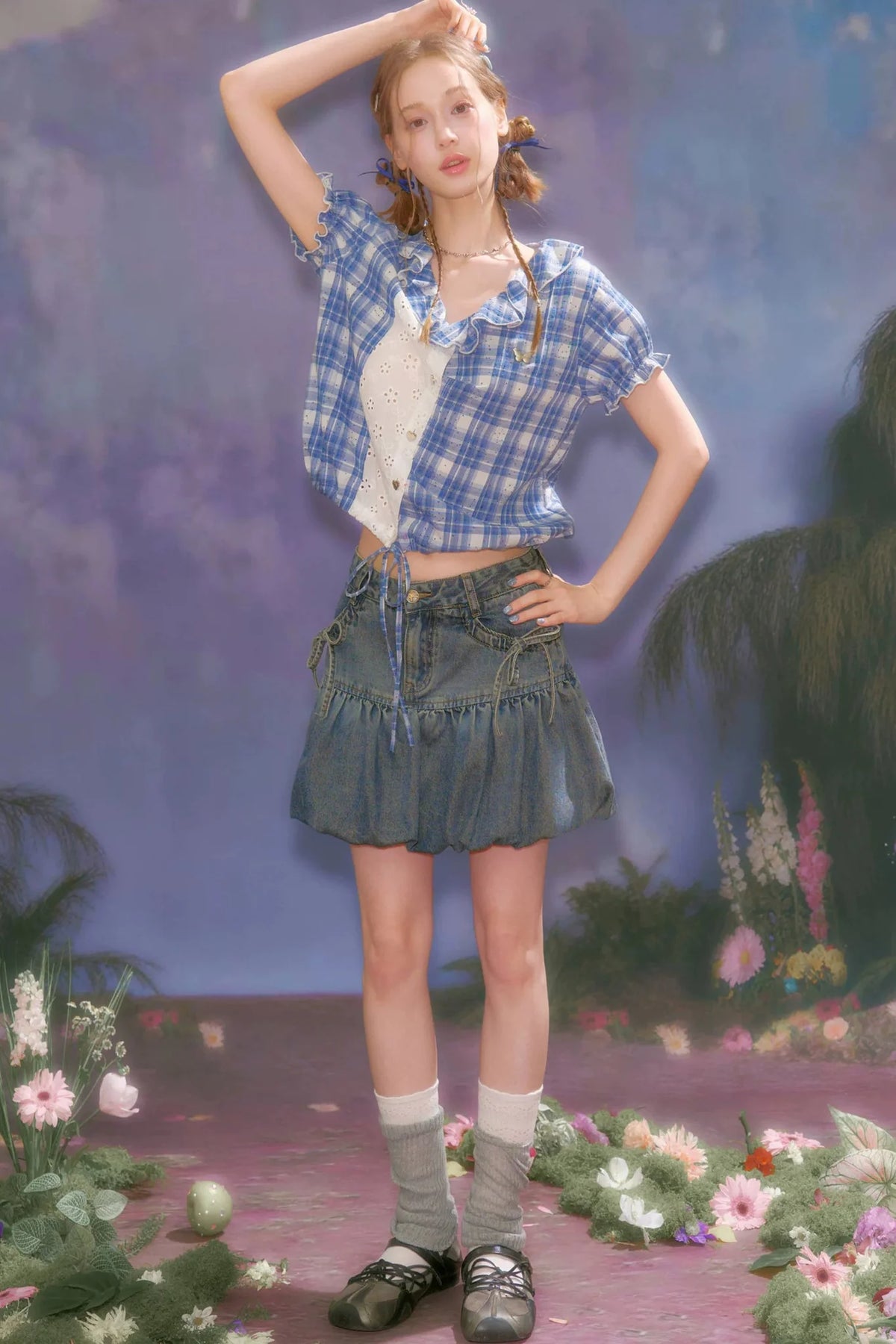 Blue Plaid Patchwork Shirt