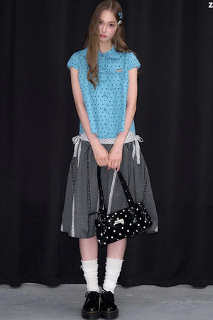 Blue Polka Dot Bow Blouse