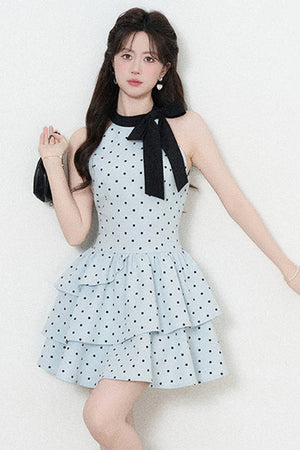 Blue Polka Dot Halter Dress