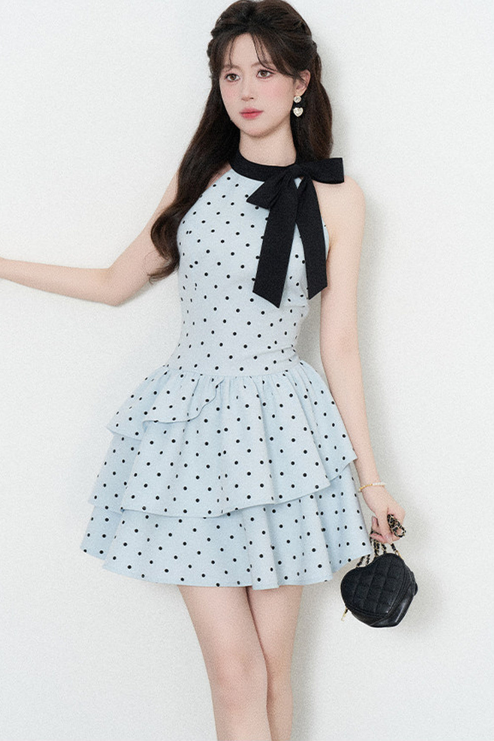 Blue Polka Dot Halter Dress
