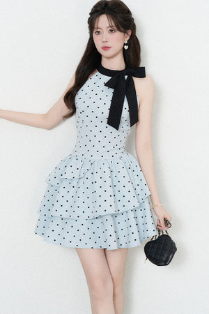 Blue Polka Dot Halter Dress