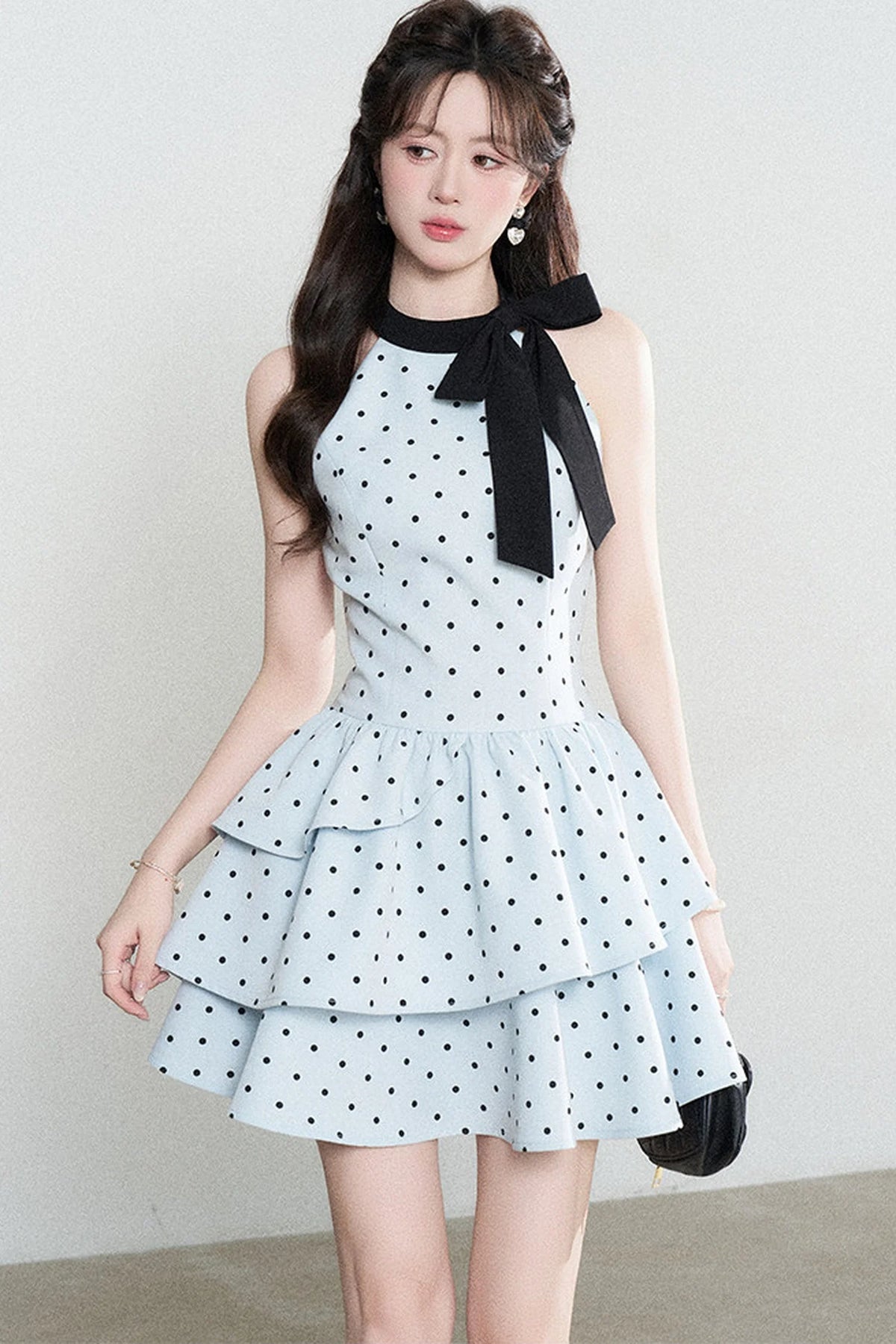 Blue Polka Dot Halter Dress