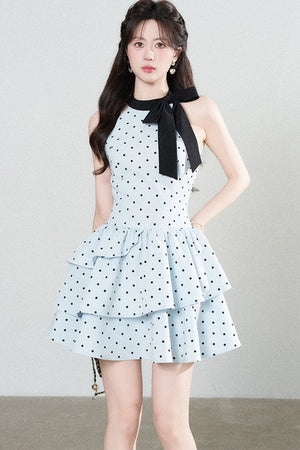 Blue Polka Dot Halter Dress