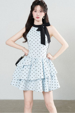 Blue Polka Dot Halter Dress