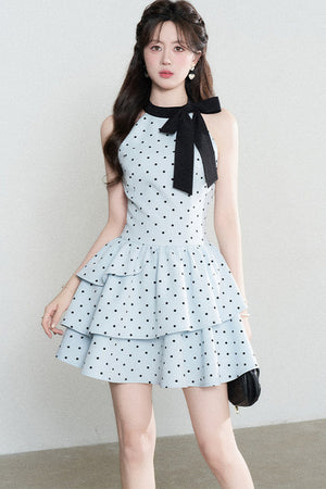 Blue Polka Dot Halter Dress