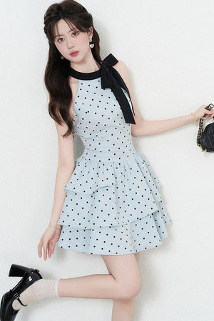 Blue Polka Dot Halter Dress