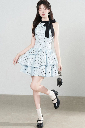 Blue Polka Dot Halter Dress