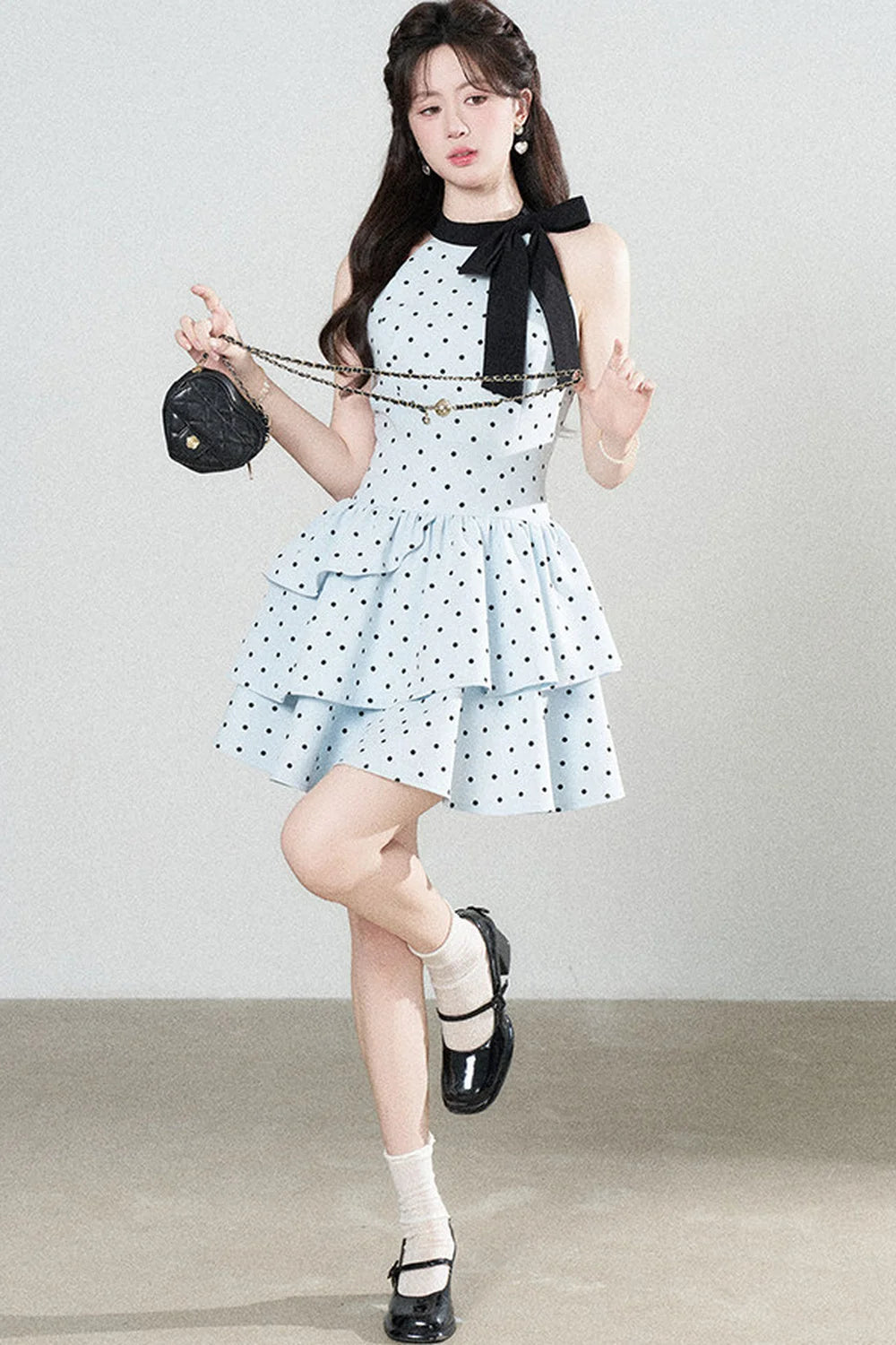 Blue Polka Dot Halter Dress