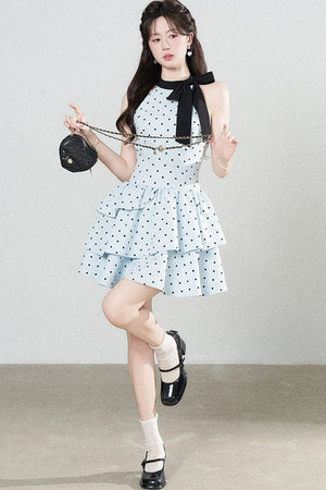 Blue Polka Dot Halter Dress