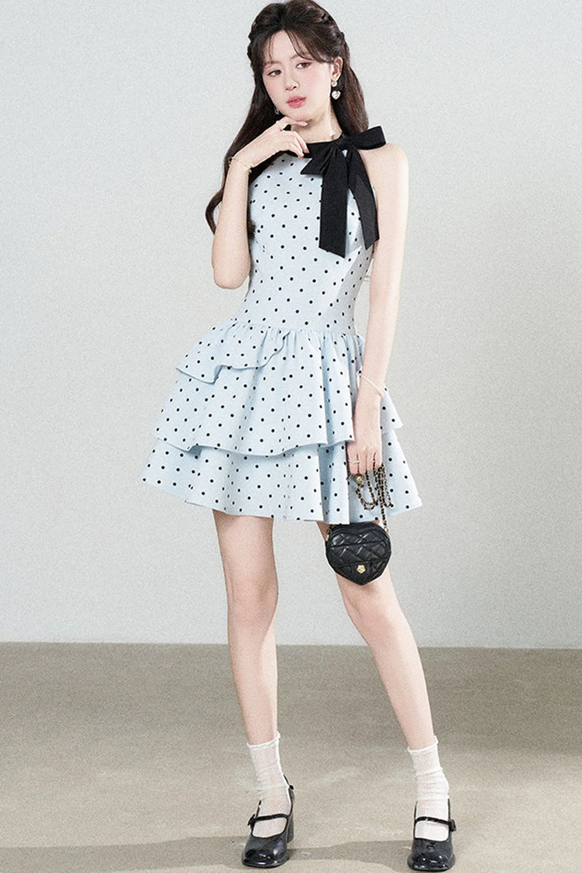 Blue Polka Dot Halter Dress