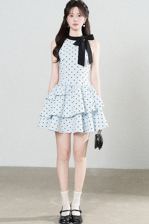 Blue Polka Dot Halter Dress