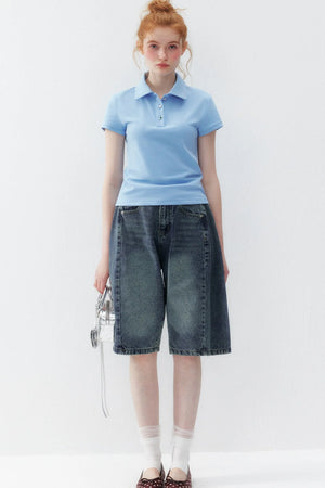 Blue Polo Collar T-Shirt