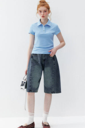 Blue Polo Collar T-Shirt