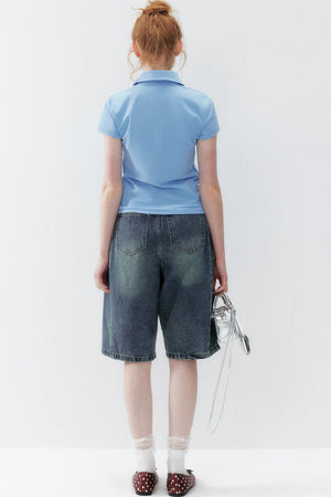Blue Polo Collar T-Shirt
