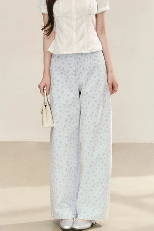 Blue Preppy Wide-Leg Pants
