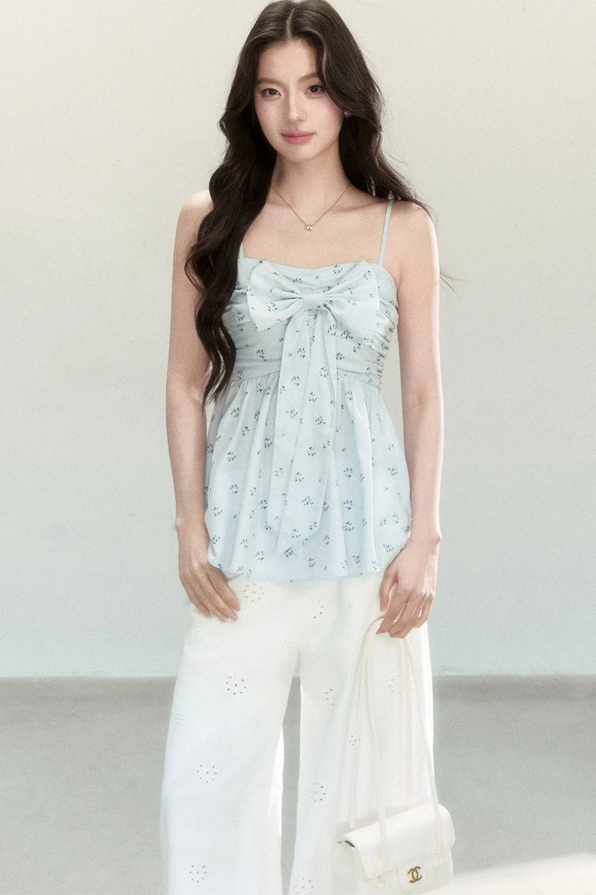 Blue Printed Bow Camisole