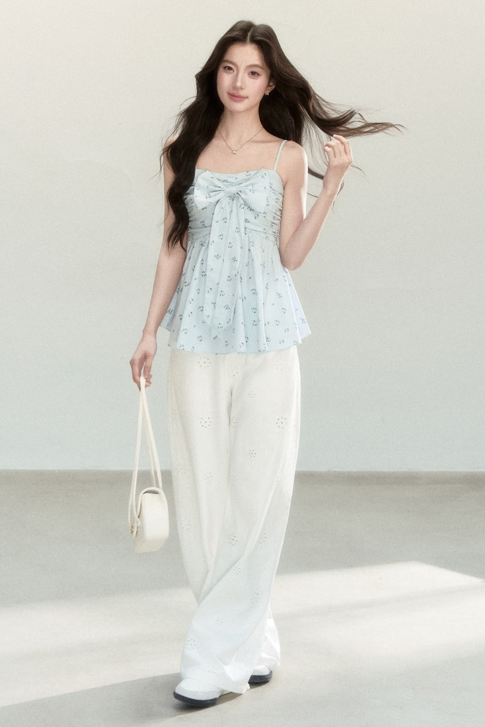 Blue Printed Bow Camisole