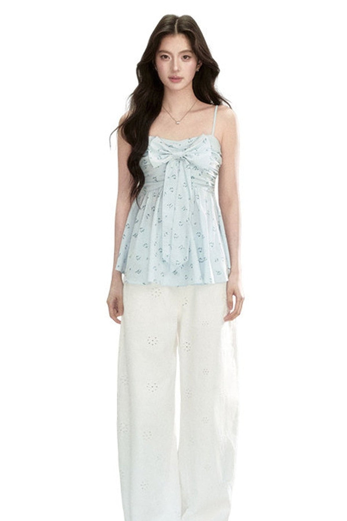 Blue Printed Bow Camisole