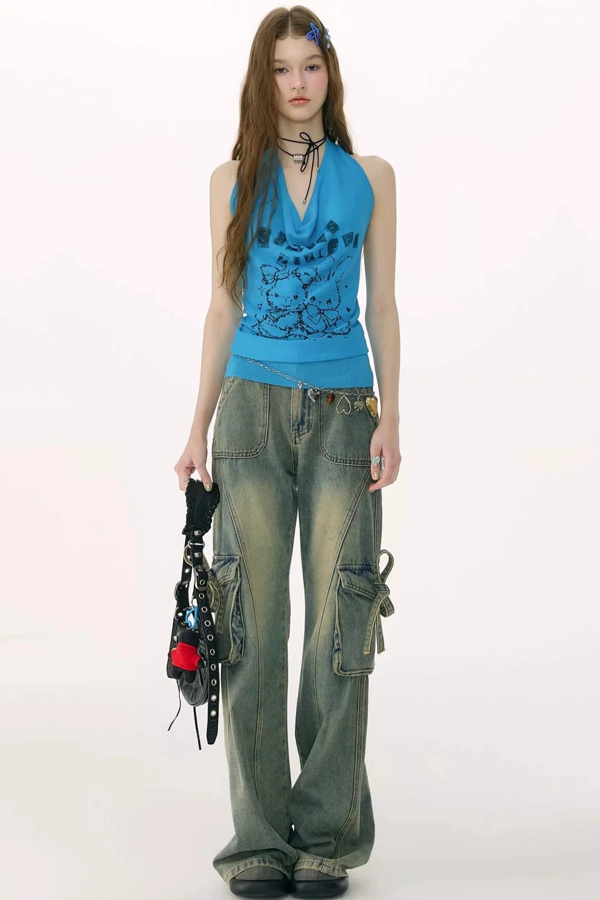 Blue Rabbit Print Halter Top