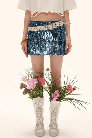 Blue Retro Ice Sequin Skirt