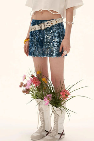 Blue Retro Ice Sequin Skirt