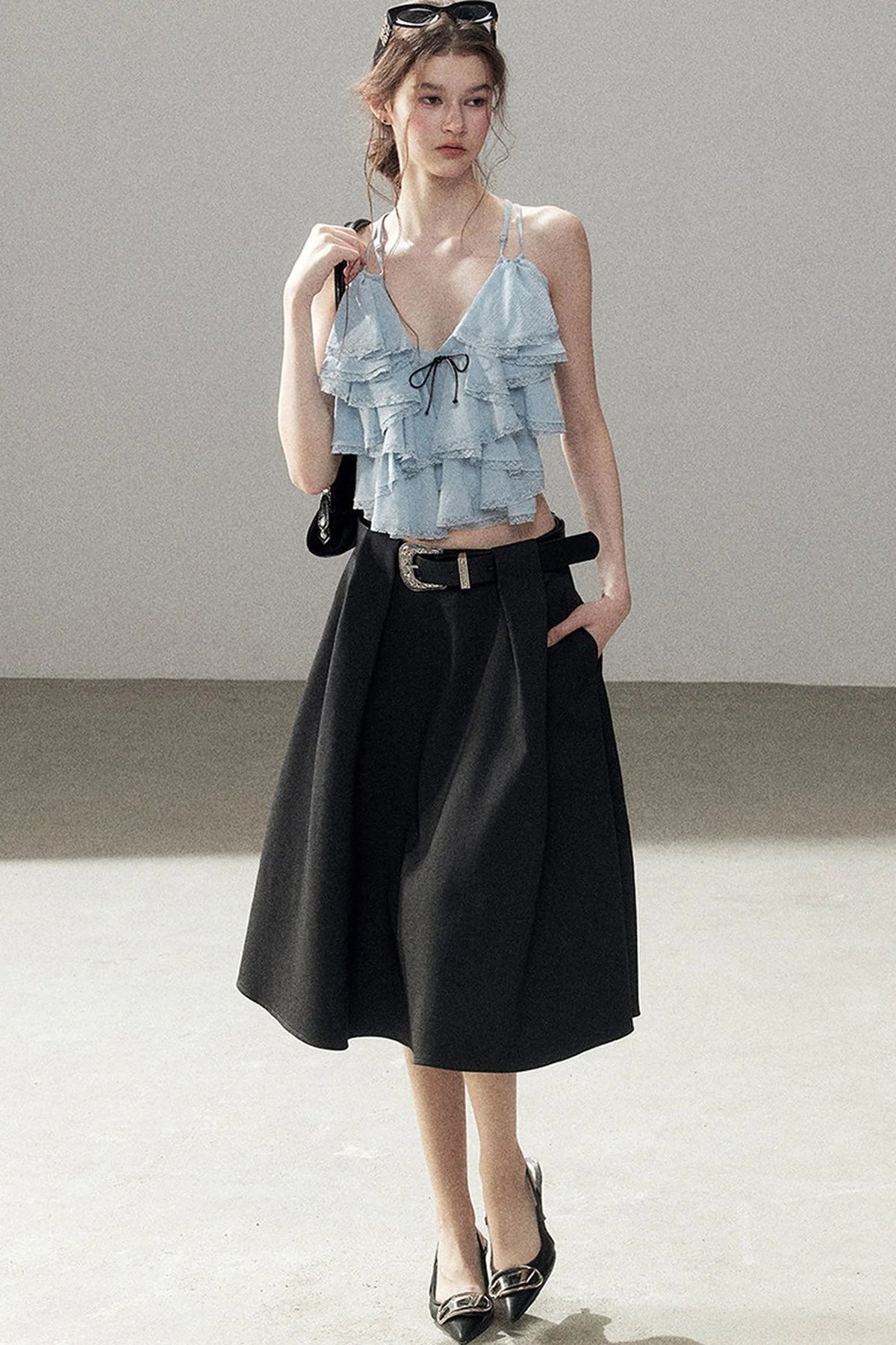 Blue Ruffle Top and Skirt Set-Up