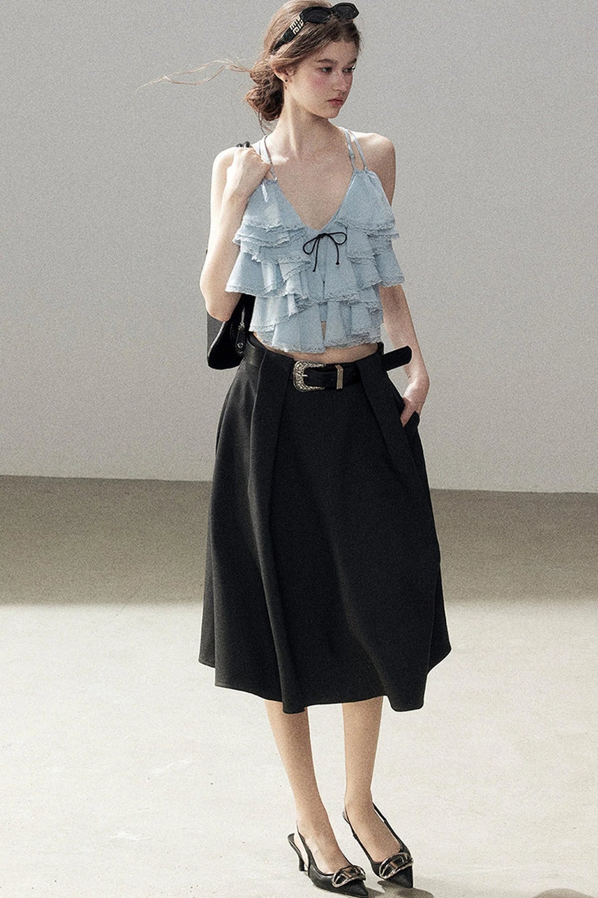 Blue Ruffle Top and Skirt Set-Up