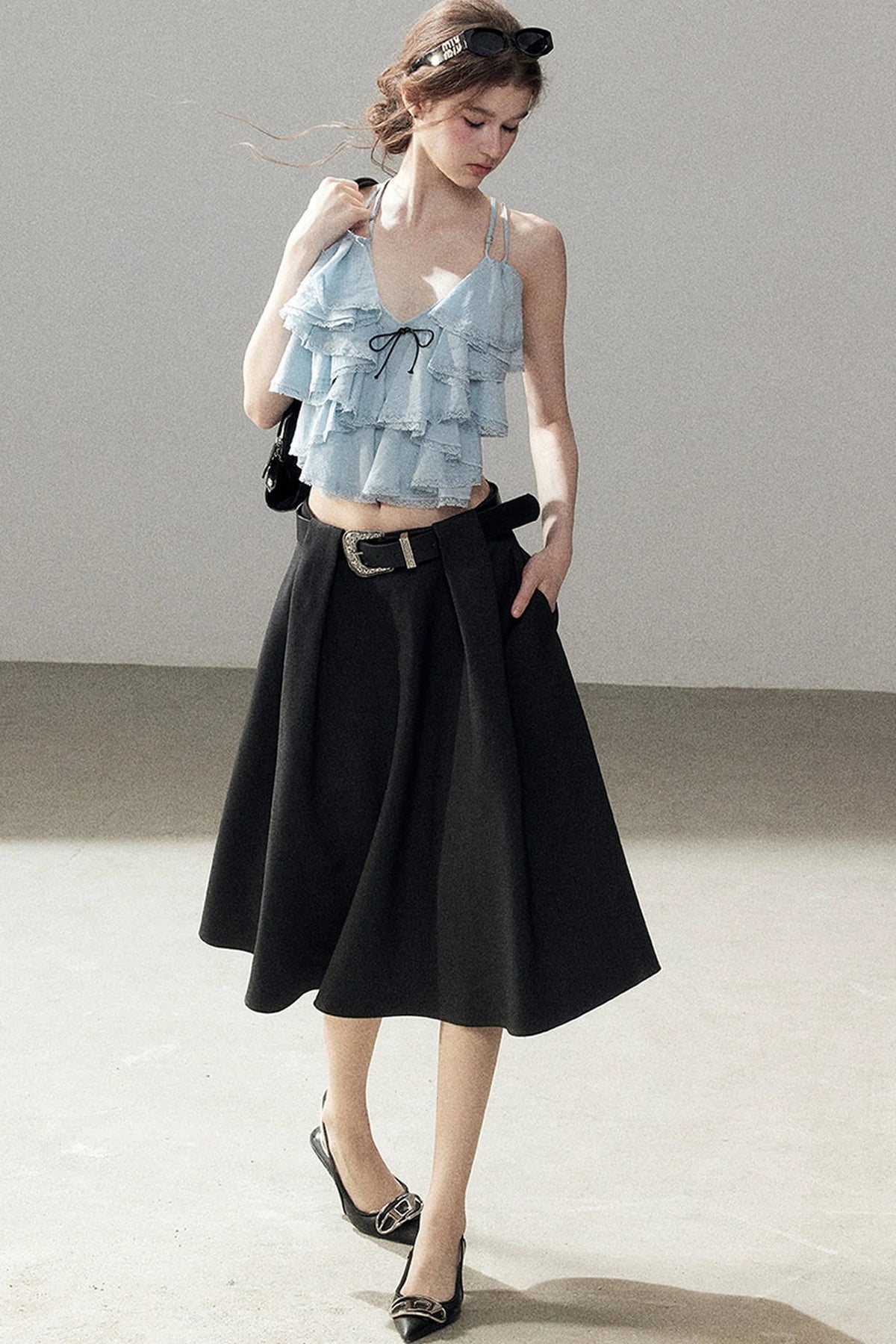 Blue Ruffle Top and Skirt Set-Up