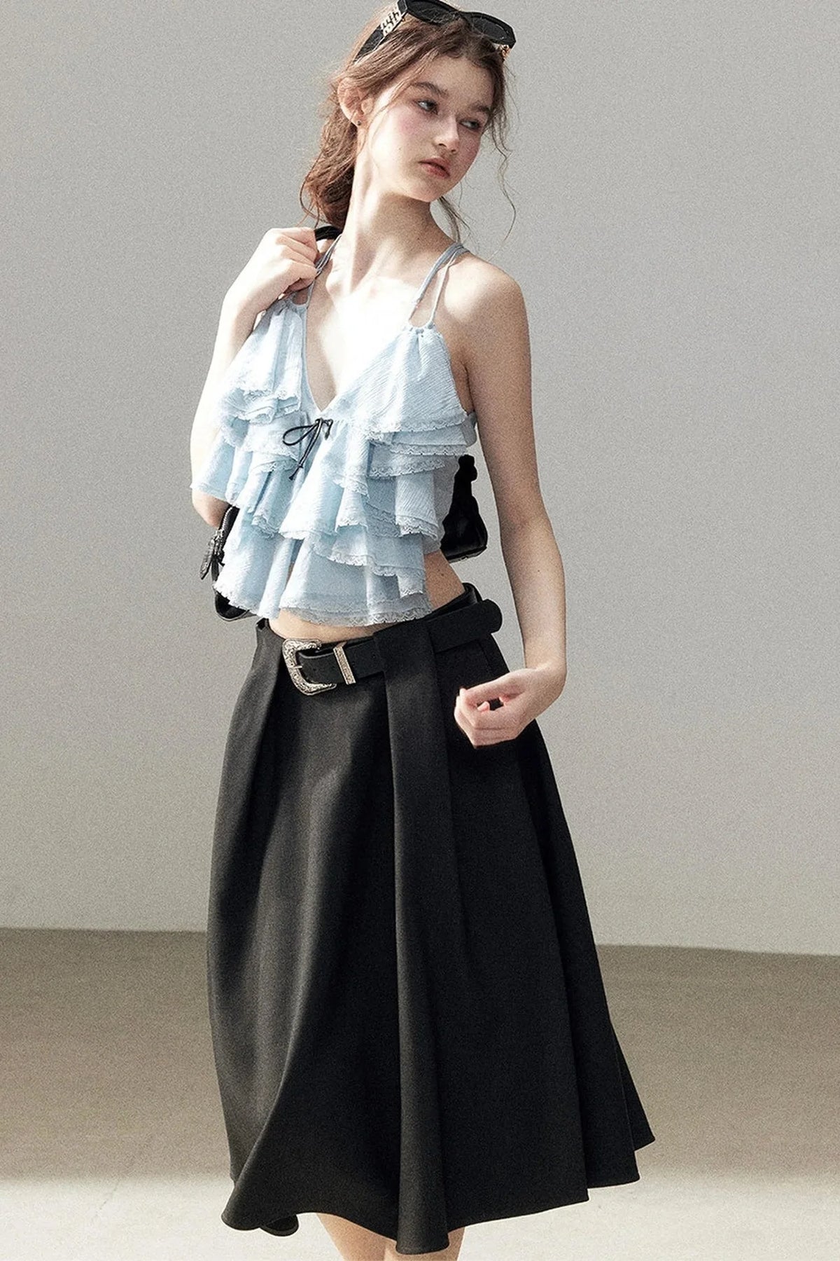 Blue Ruffle Top and Skirt Set-Up
