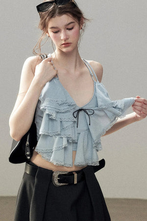 Blue Ruffle Top and Skirt Set-Up