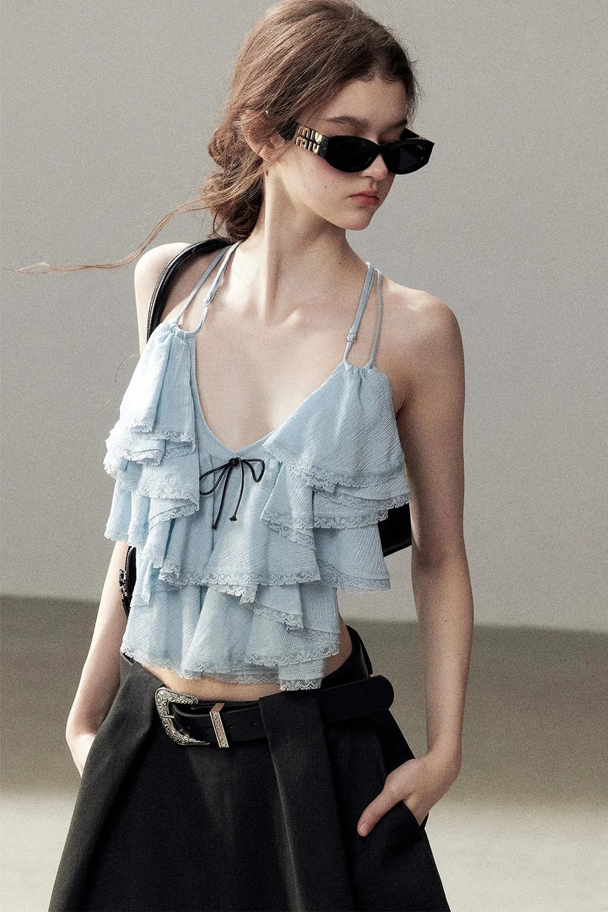 Blue Ruffle Top and Skirt Set-Up
