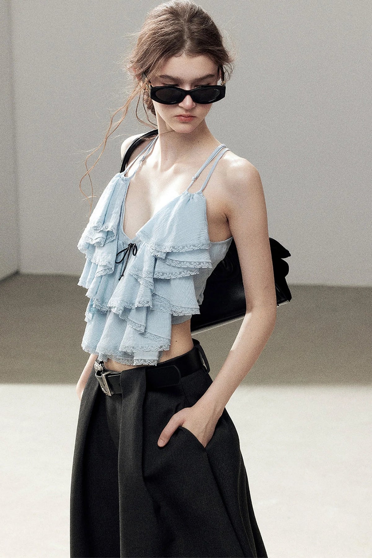 Blue Ruffle Top and Skirt Set-Up