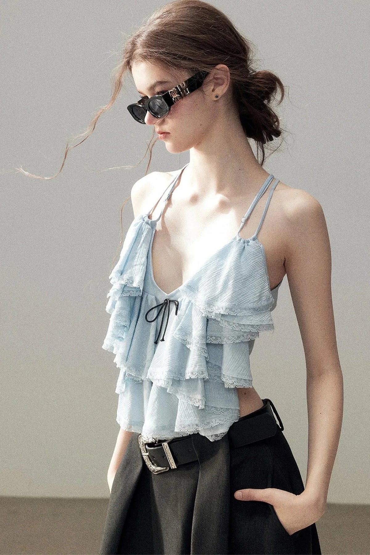 Blue Ruffle Top and Skirt Set-Up