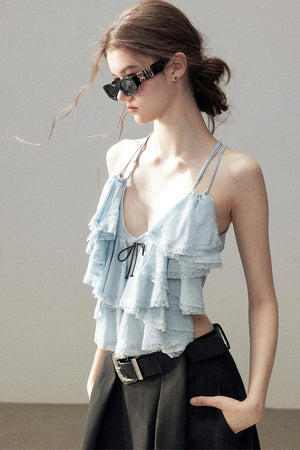 Blue Ruffle Top and Skirt Set-Up