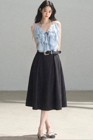 Blue Ruffle Top and Skirt Set-Up