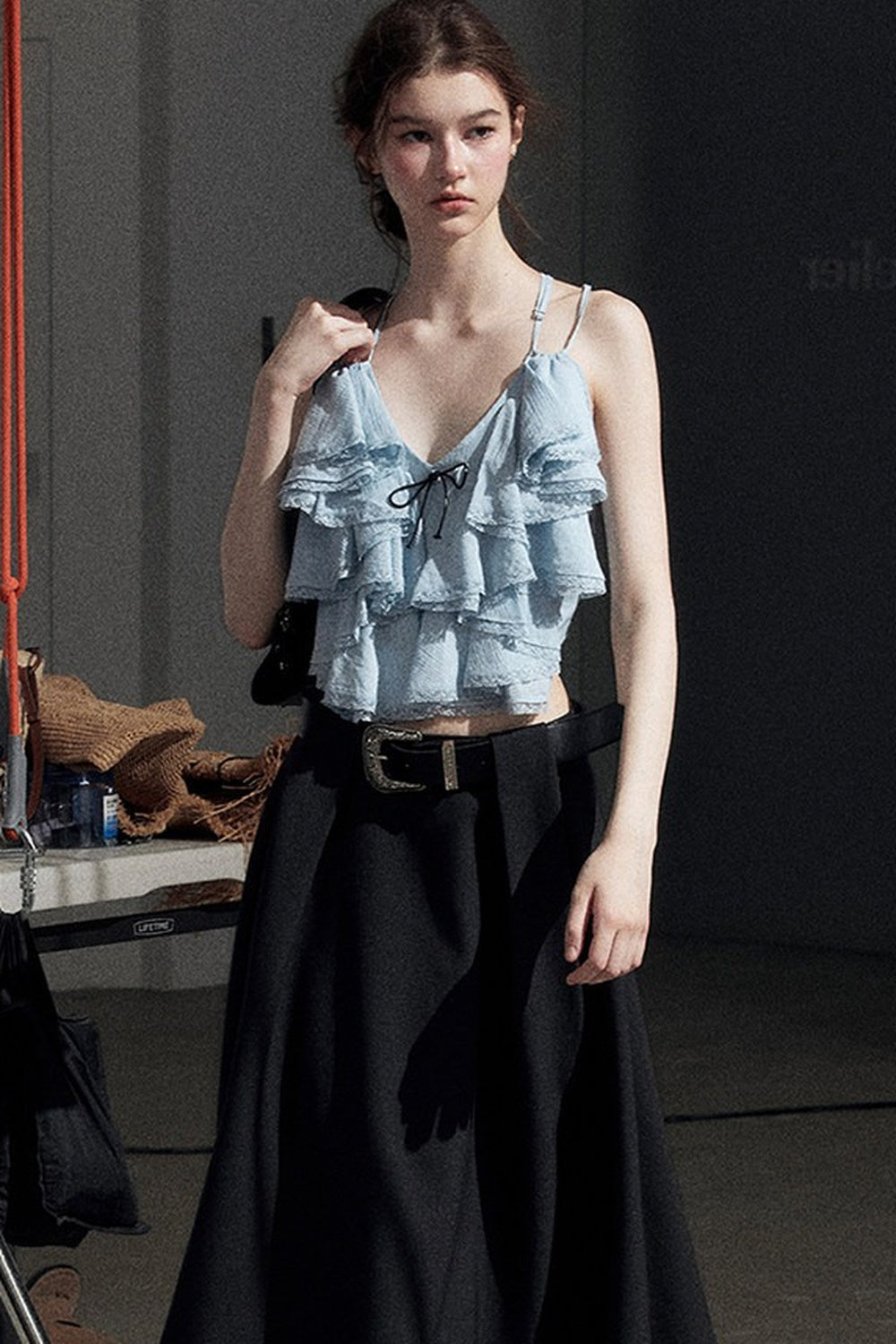 Blue Ruffle Top and Skirt Set-Up