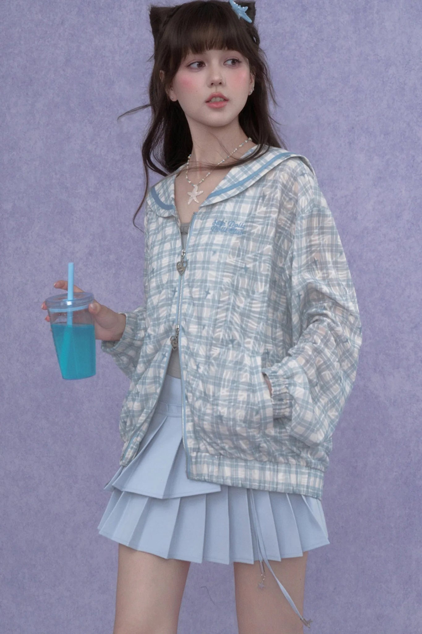 Blue Sailor Collar Sun Jacket