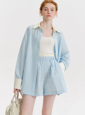 Blue Shirt Casual Shorts Set-Up